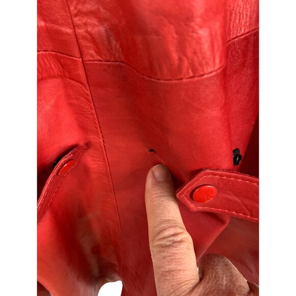 Rare VTG 80s Clifford Olson Red Leather Coat Hikable Sleeves M/L RW10345 - Picture 14 of 16